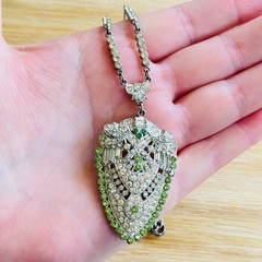 VTG Antique Paste Rhinestone Necklace Elegant Art Deco Silver tone Baguette 16″