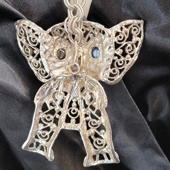 🐘Juliana D&E Lucky Elephant Puppet Necklace – Vtg Silver Filigree Book Piece