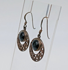 VTG 925 MD Black Onyx Dangle Earrings 1.5in Sterling Silver 4g Filigree Estate
