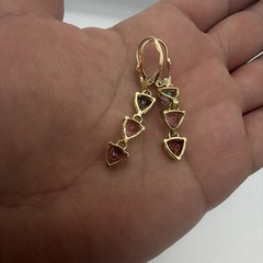 14K Yellow Gold Mystic Pink Topaz Leverback Earrings Stamped VA