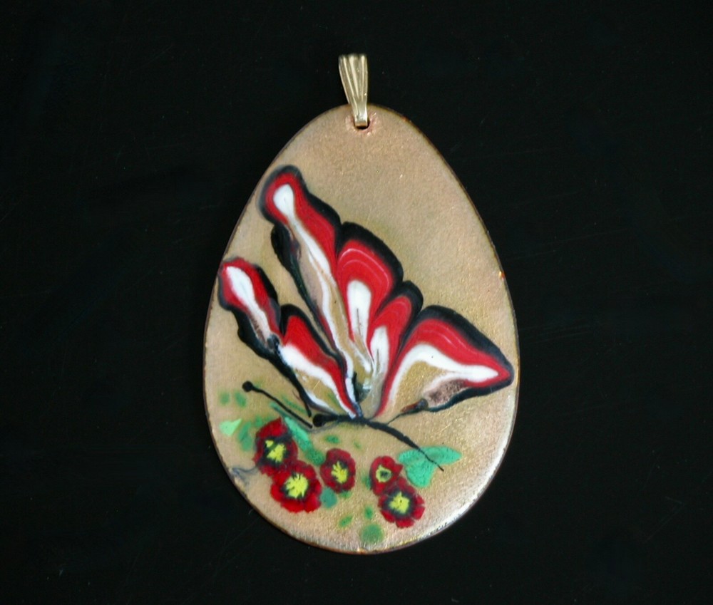 Vtg Artisan Copper Enamel Butterfly Pendant 70s Boho Chic Hippy by LAURA S6