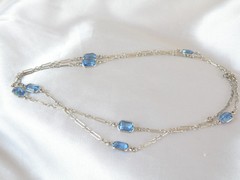 Antique Sterling Silver 925 Blue Gemstone Station Vintage Paperclip Necklace 25″