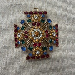 Vintage Joan Rivers Multi-Colored Maltese Cross Brooch