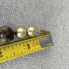 Vintage Necklace Marbled Acrylic Beads Gold Tone Metal Leaf Pendant 17 Inches