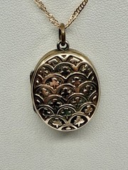 Antique Double Sided Rose Rolled Gold Fleur de Lys Flower Locket Necklace AS IS