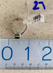Green Faux Emerald Oval Cut Ring Textured Silver Tone Cocktail Size 9
