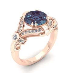 2.55Ct Round Cut Alexandrite Lab Created Diamond Wedding 14K Rose Gold FN Ring
