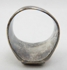 VINTAGE SILVER ASIAN “GOOD FORTUNE” BLACK ONYX RING, SIZE 10-1/2, 11.8 GRAMS