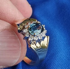 Original EARTH MINED Teal Blue SAPPHIRE DIAMOND Engagement Ring SOLID 14K GOLD 9