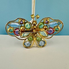 Vintage Butterfly Brooch Earrings Set Open Back Crystal Pastel Pink Green Blue