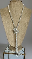 Vintage Rope Length Hand Knotted Faux Glass Pearl Necklace, 8mm Pearls, 56″