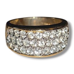 Vintage 18K HGE CZ Pave Cocktail Ring Size 8 Gold Tone Wide Band Statement