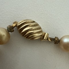 Marvella Pearls Faux Necklace Long Stamped Gold Tone Vintage Jewelry
