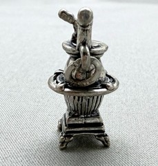 Vintage Beau Sterling Silver Potbelly Stove Charm Cast Iron 3D