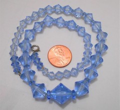 Vintage Sky Blue Bi Cone Faceted Crystal Bead Necklace 15.5″