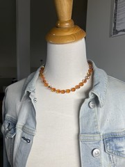 HATTIE CARNEGIE Signed Orange AB UV GLOW Glass Bead Necklace VTG 17.75” 41g HTF