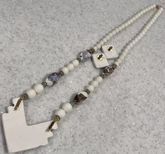 Vtg Japan Long Chunky Hand Painted Ceramic & Beaded Necklace & Earrings Set