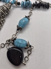 Vintage Chico’s Multi-Strand Blue and Black Necklace with Decorative Tassel