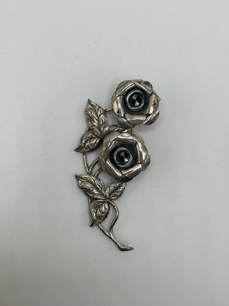 Vintage Beau Sterling Silver Double Rose Brooch Pin 2.5 inches
