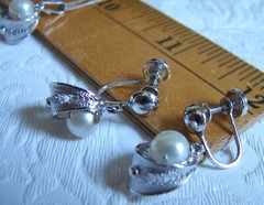 Vtg 1950-60s Sorrento Sterling Silver Filigree Pearl Necklace & Earrings Set D14