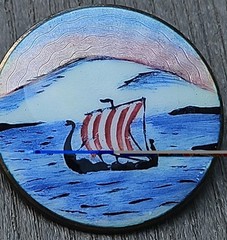 Vintage Norway 925 Sterling Ivar T. Holth Enamel Viking Ship Brooch 1940s