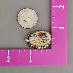 Vintage Flower Clip On Earrings Glass Transferware Germany Gold Tone Filigree