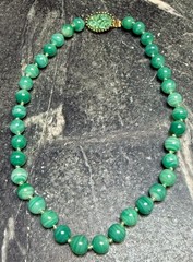 Vintage Joseph Mazer Faux Jade Bead Necklace with Intricate Clasp – As-Is