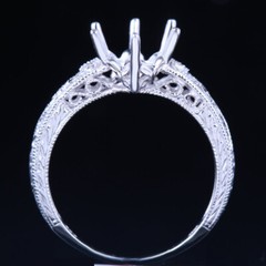 Solid 14K White Gold Diamond Ring 8mm Round Vintage Antique Semi Mount Setting