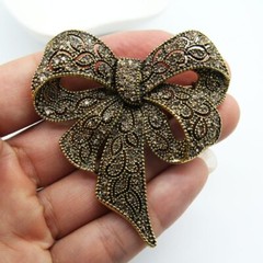 Vintage Black Color Rhinestone Bow Brooches for Women Large Bowknot Brooch Pin