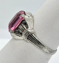 Vintage Ostby & Barton OB Art Deco Ring 925 Sterling Silver Pink Glass Size 6.75