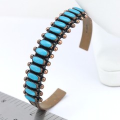 6.5″ Vintage WM Wheeler Turquoise Gemstone Copper Cuff Native Mexico Bracelet