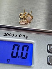 Vintage 14K Gold White Opal Post Earrings Tiny 6mm long