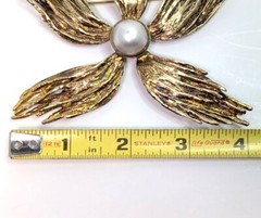 Vtg MCM Sterling Modernist Flower Brooch Mabe Pearl Gold Vermeil 5″ 71g Signed
