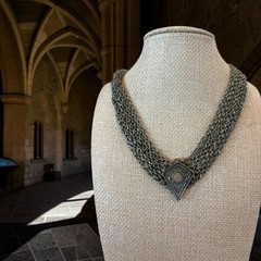 Vintage Gothic Chain Collar Necklace Multi Strand Gunmetal Medieval Armor