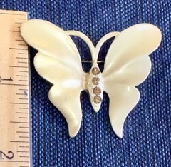 Vintage Satin Gold Butterlfy Brooch Topaz Rhinestones Pin Warm Colors No Brand