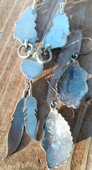 NAVAJO STERLING SILVER MOTHER OF PEARL FEATHER NECKLACE & EARRINGS 20.6 Grams