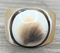 Vintage Handmade Carved Mother Of Pearl MOP & Bakelite Domed Pinky Signet Ring