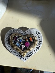 VTG 3” RHINESTONE, GOLD PLATED & PEWTER HEART Pin/Pendant- Costume Jewelry