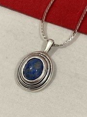 Vintage 925 Sterling Silver Signed Blue Agate Pendant & Chain Necklace 17.75”