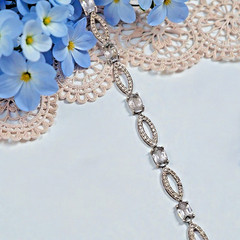 Vintage SUN 925 Sterling Silver Cubic Zirconia CZ Oval Link Bracelet, 7.75″