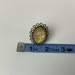 Vintage Brass Tone Chunky Lucite Glitter Crackle Ring One Size Fits All