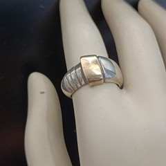 Vintage Silver Rolled Gold Modernist Dome Bשמג Ring Asymmetric Architectural 925