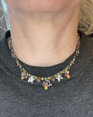 VTG Mary Demarco Multicolor Crystals Rhinestones SilverTone Leaves Necklace