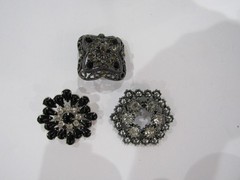 Vintage Black Clear Rhinestones Crystals Brooches Pins (lot of 12)