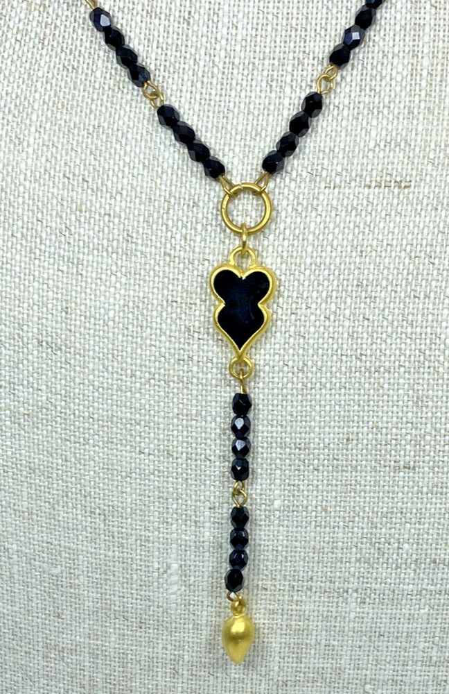 Allison Reed Black Onyx Bead Necklace Gold Plated 16″ Vintage NOS