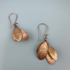 Vintage Sterling Silver Dangle Earrings Oval Disc Modernist Pierced French Wire