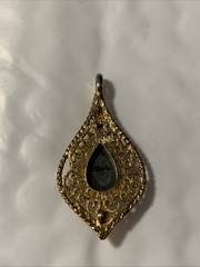 Vintage 1974 Gold Filled Jade Diamond And Pearl Filigree Pendant