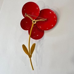 Vintage LARGE, RARE & NICE! 1960s Enamel Flower Brooch Pin in Red Brown Yellow