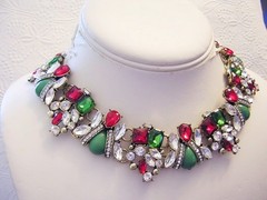 1988 The Ultimate Bold CHRISTMAS / Holiday / Party RHINESTONE Necklace RED GREEN