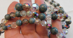 Vtg 1960 Christian Dior Signed 3 Strand Gray Art Glass AB Crystal Bead Necklace